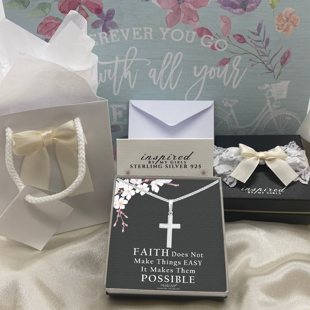 Sterling Silver Budded Cross Necklace - Adjustable Franco Chain With Inspirational Card, Gift Box Included - View #12