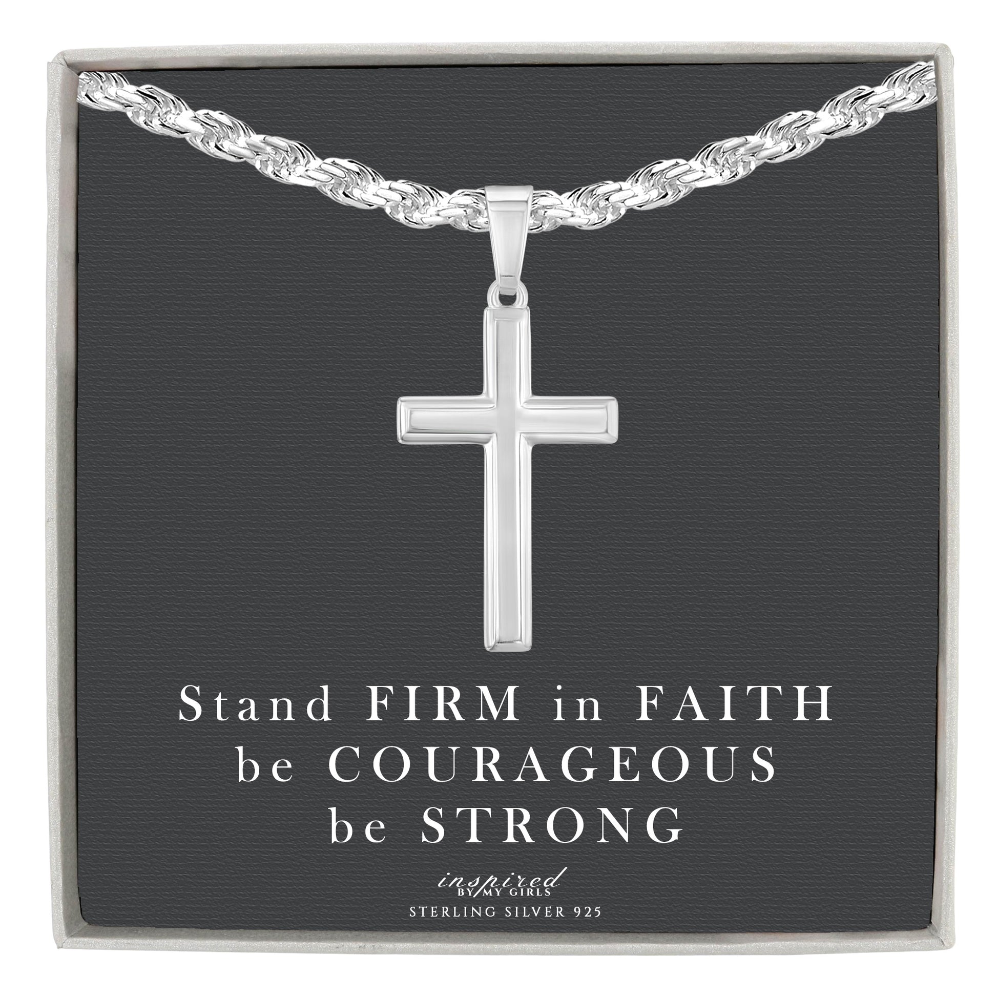 Mens Sterling Silver Cross Necklace and Rope Chain with Inspirational Faith Card - Choice Of Sizes