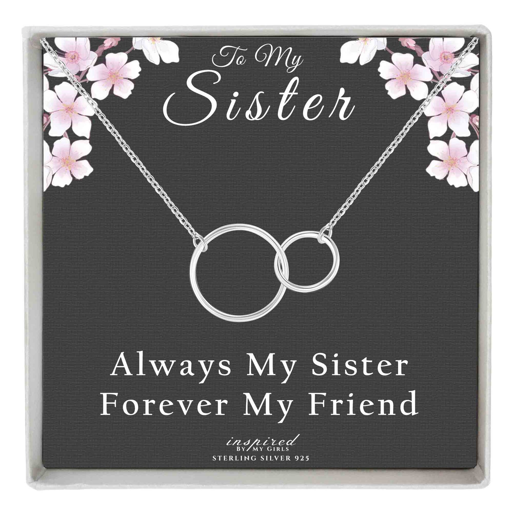 Sterling Silver Double Circles Sister Necklace With Keepsake Card Gift