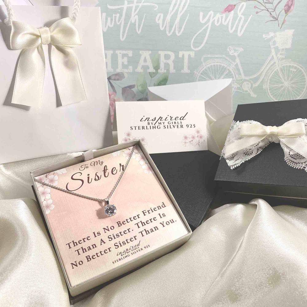 Sterling Silver Solitaire Sister Necklace With Keepsake Card Gift