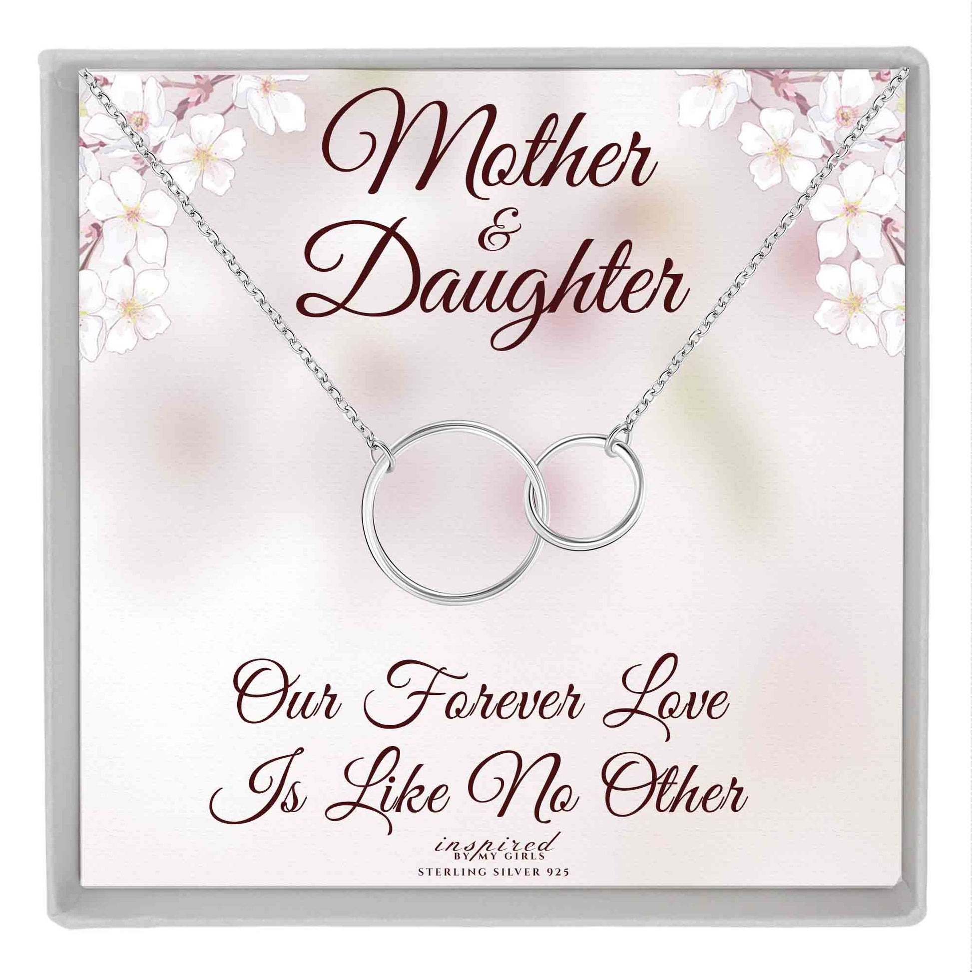 Sterling Silver Mother and Daughter Forever Love Double Circles Necklace and Keepsake Card Gift