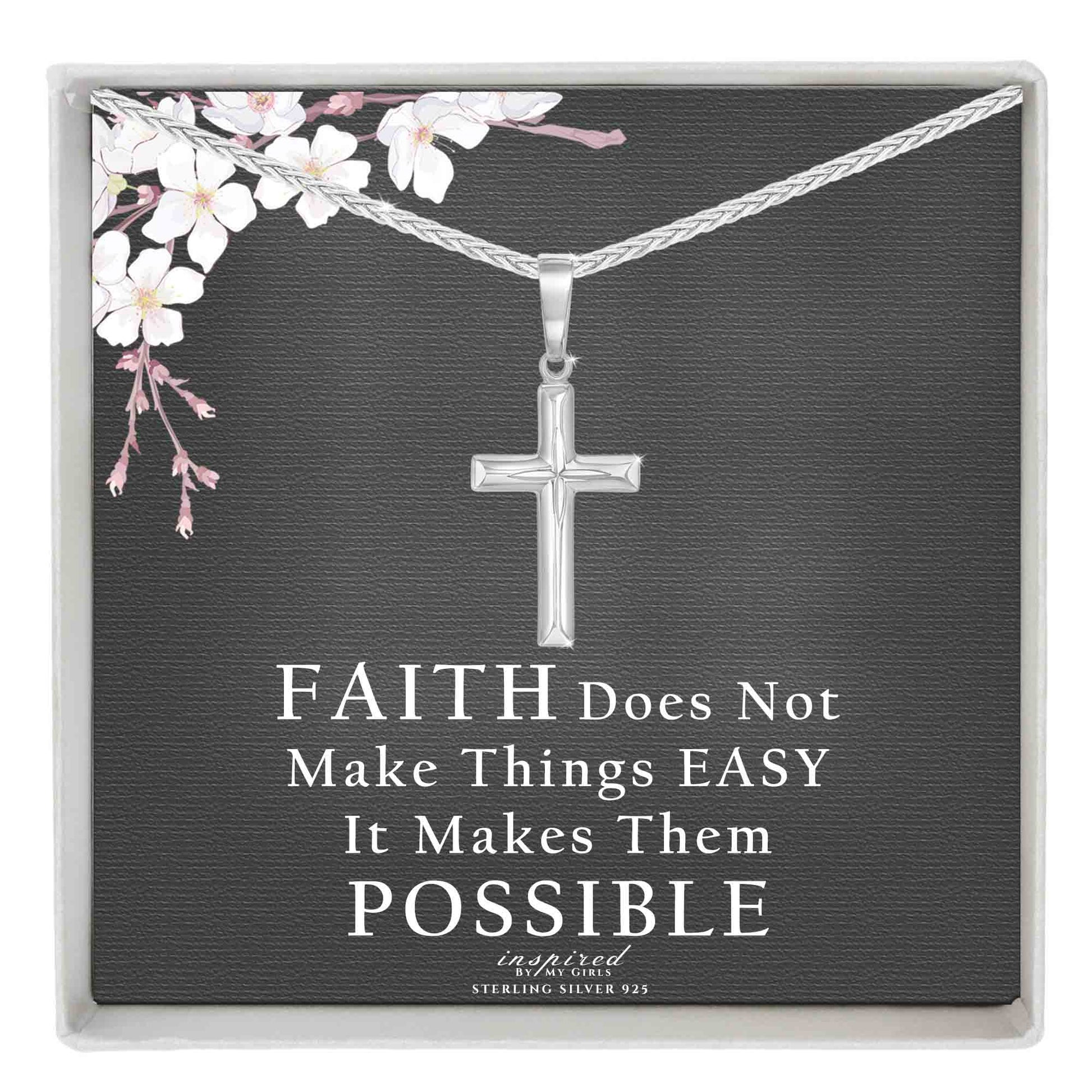 Womens Sterling Silver Diamond Cut Cross Necklace Adjustable Wheat Chain and Faith Keepsake Gift