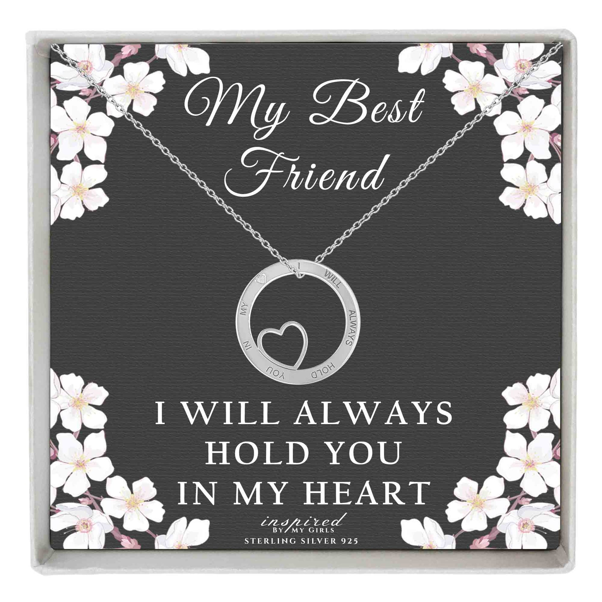 Sterling Silver Circle Best Friend Necklace With 22" Adjustable Chain Keepsake Card Gift