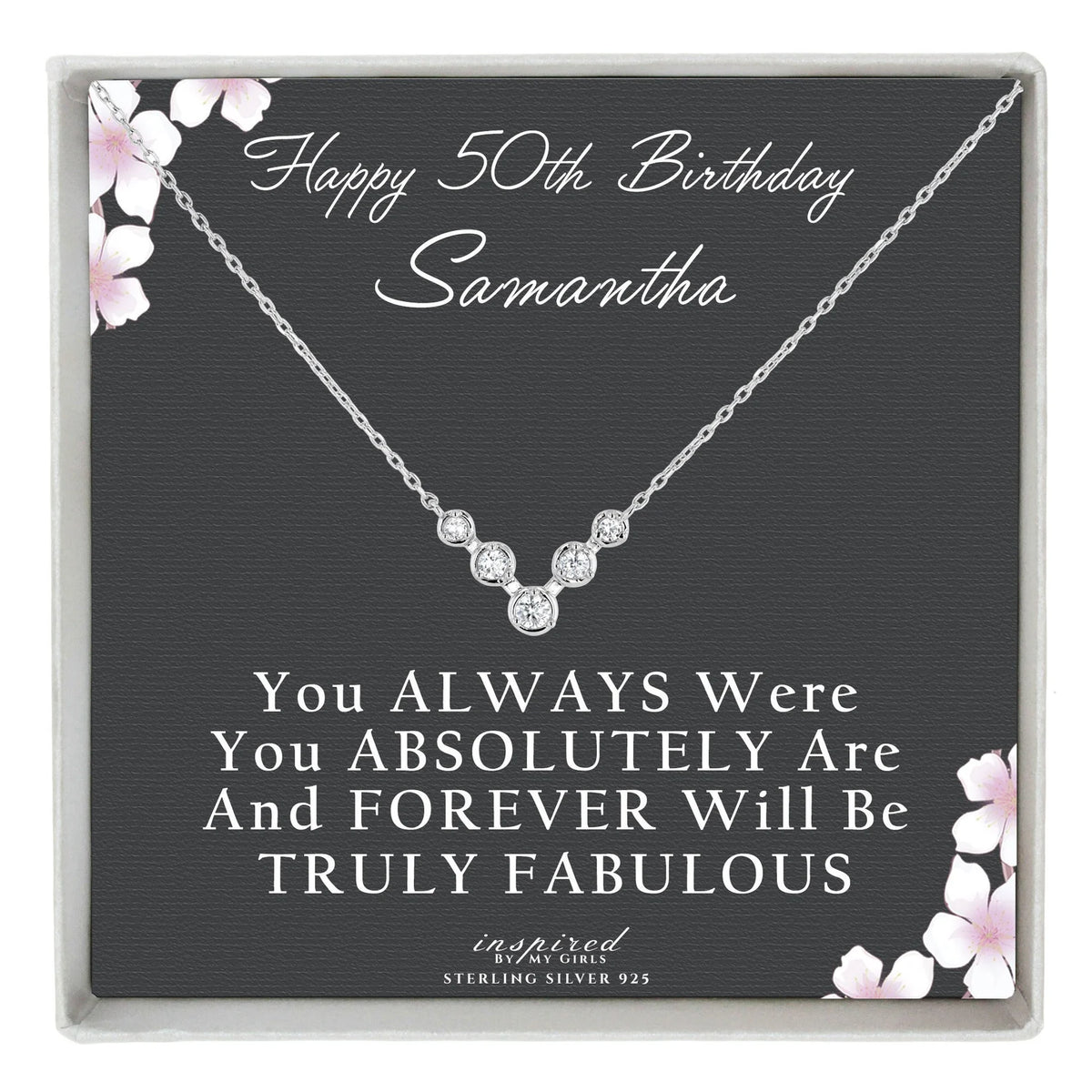 50th Birthday Gift for Women Sterling Silver 5 Stones for 5 Decades Necklace Fabulous Keepsake Card - Customized
