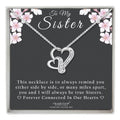 Sterling Silver Double Hearts Sister Necklace With Keepsake Card Gift