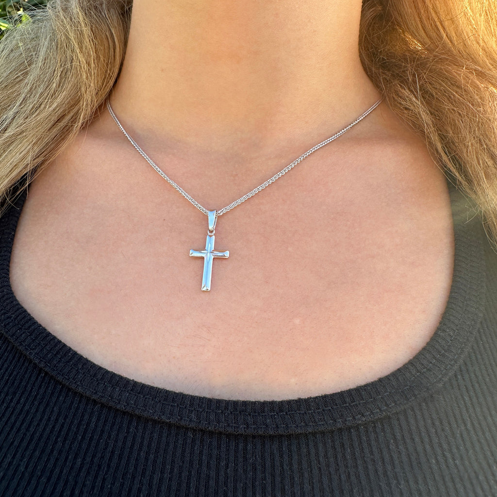 Womens Sterling Silver Diamond Cut Cross Necklace Adjustable Wheat Chain and Faith Keepsake Gift
