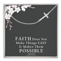 Sterling Silver Sideways Cross Necklace with Adjustable Rolo Chain and Faith Keepsake Card Gift