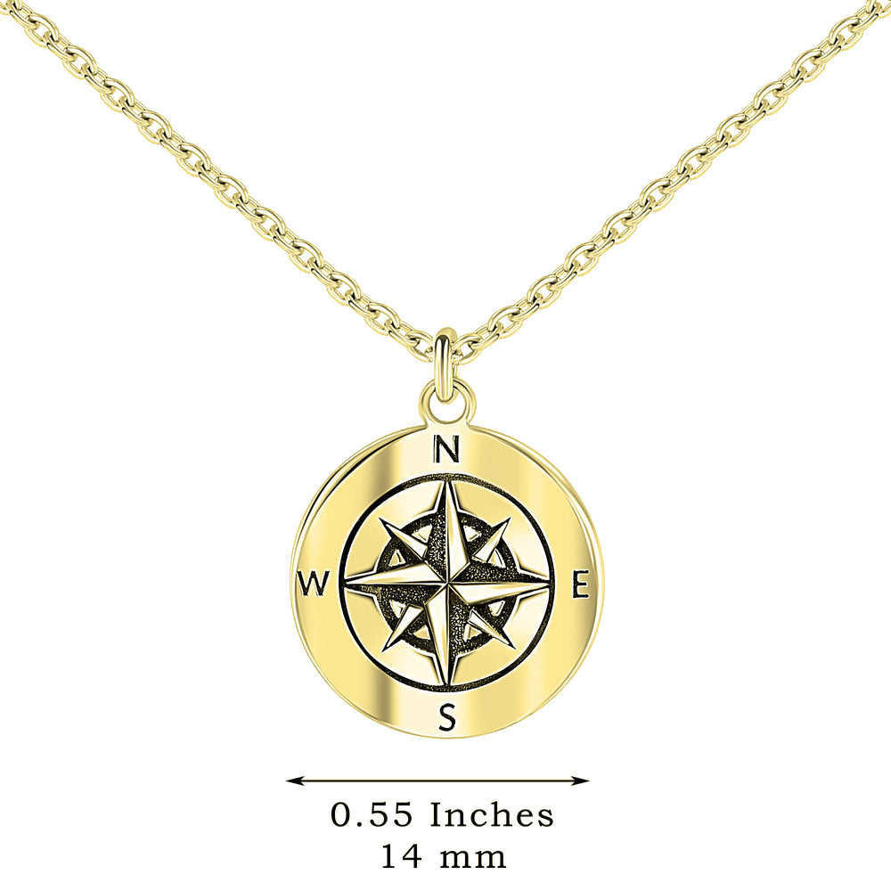 Solid Sterling Silver or 14K Gold over Sterling Silver Dainty Compass Necklace, Adjustable Chain, Perfect Gift For Women and Girls