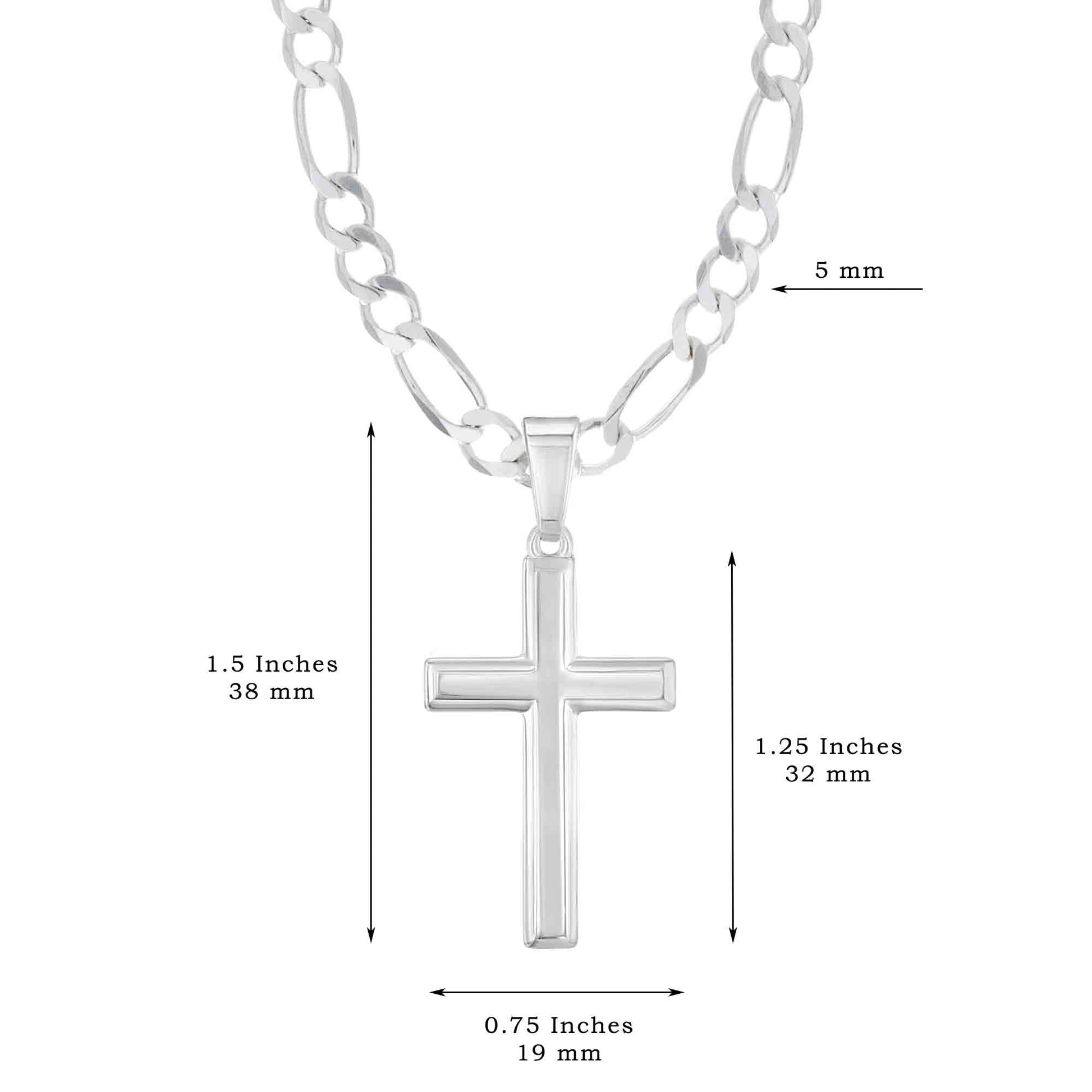 Mens Sterling Silver Cross Necklace and Figaro Chain with Faith Card - Choice Of Sizes