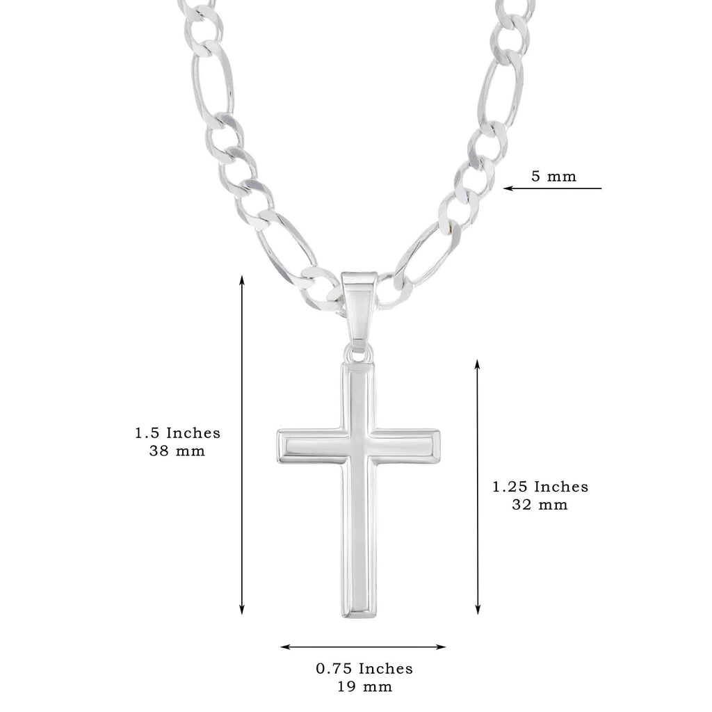 Mens Sterling Silver Cross Necklace and Figaro Chain with Faith Card - Choice Of Sizes