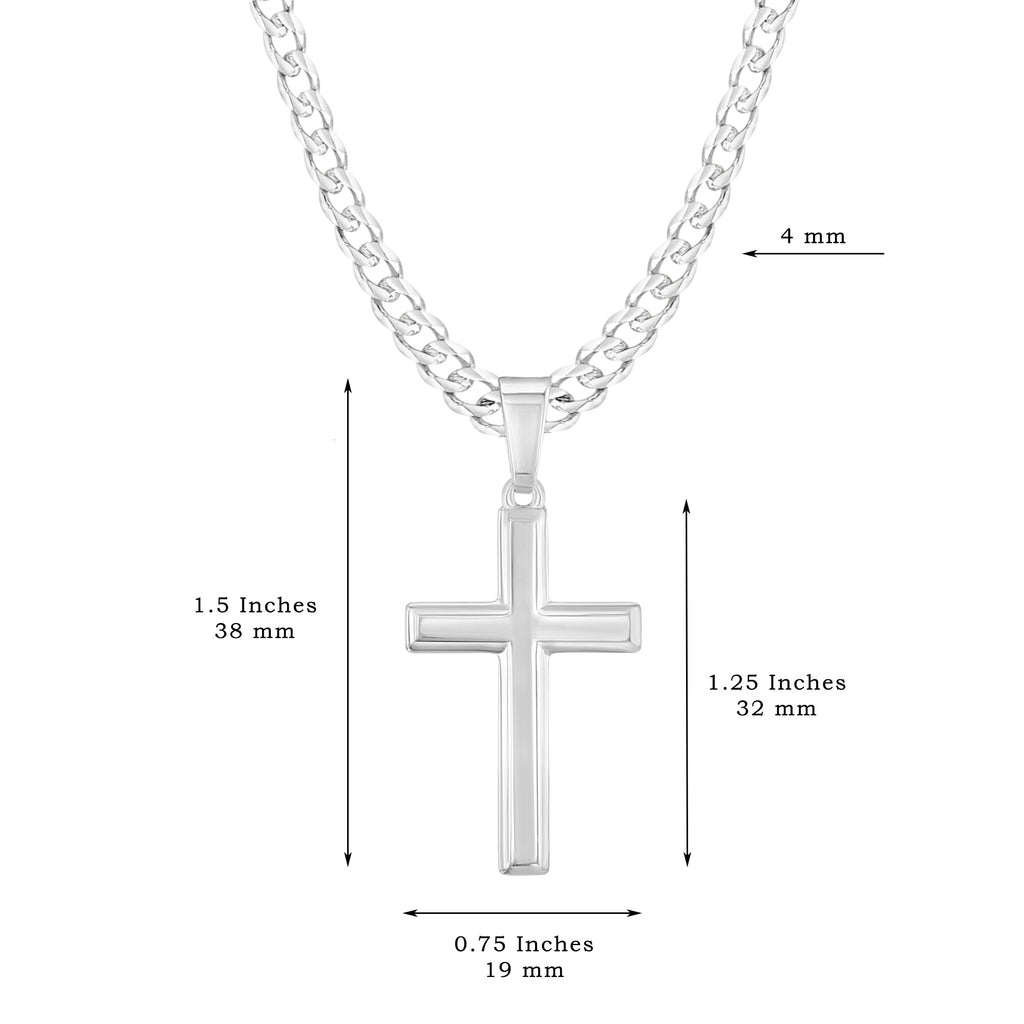 Mens Sterling Silver Cross Necklace and Curb Chain with Inspirational Faith Card - Choice Of Sizes