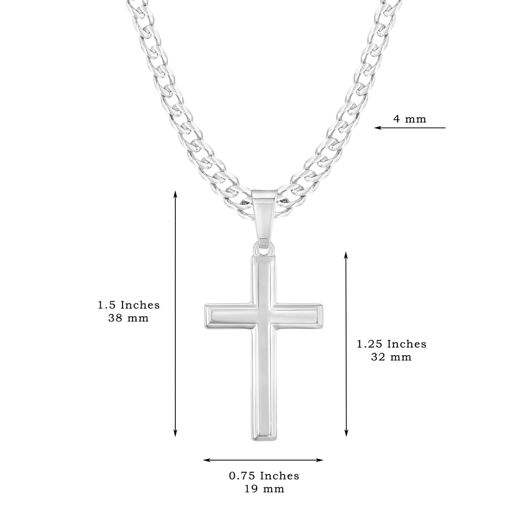 Mens Sterling Silver Cross Necklace and Curb Chain with Faith Card - Choice Of Sizes