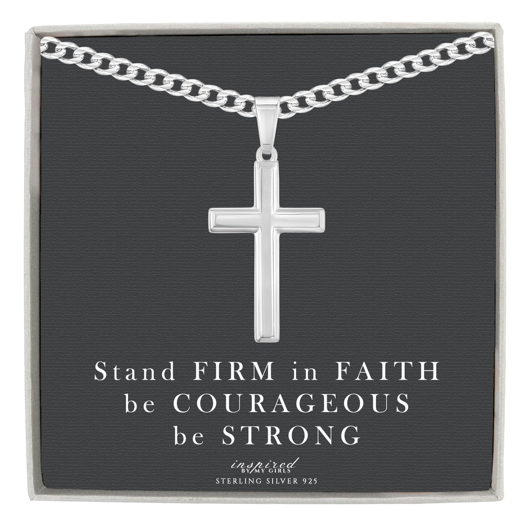 Mens Sterling Silver Cross Necklace and Curb Chain with Inspirational Faith Card - Choice Of Sizes