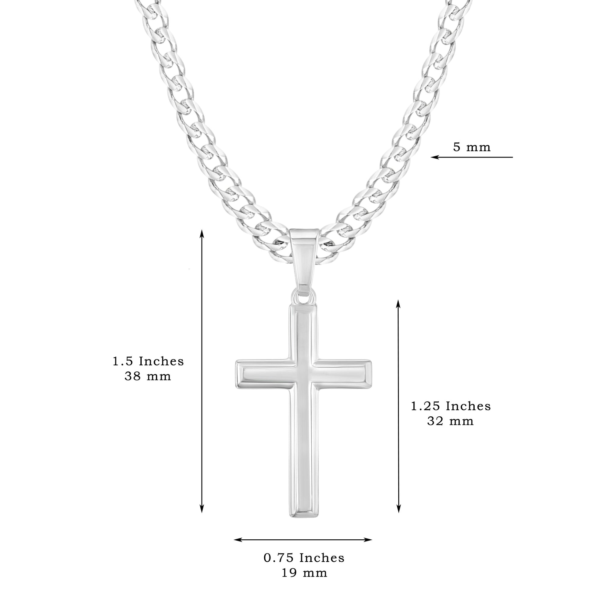 Mens Sterling Silver Cross Necklace and Curb Chain with Inspirational Faith Card - Choice Of Sizes