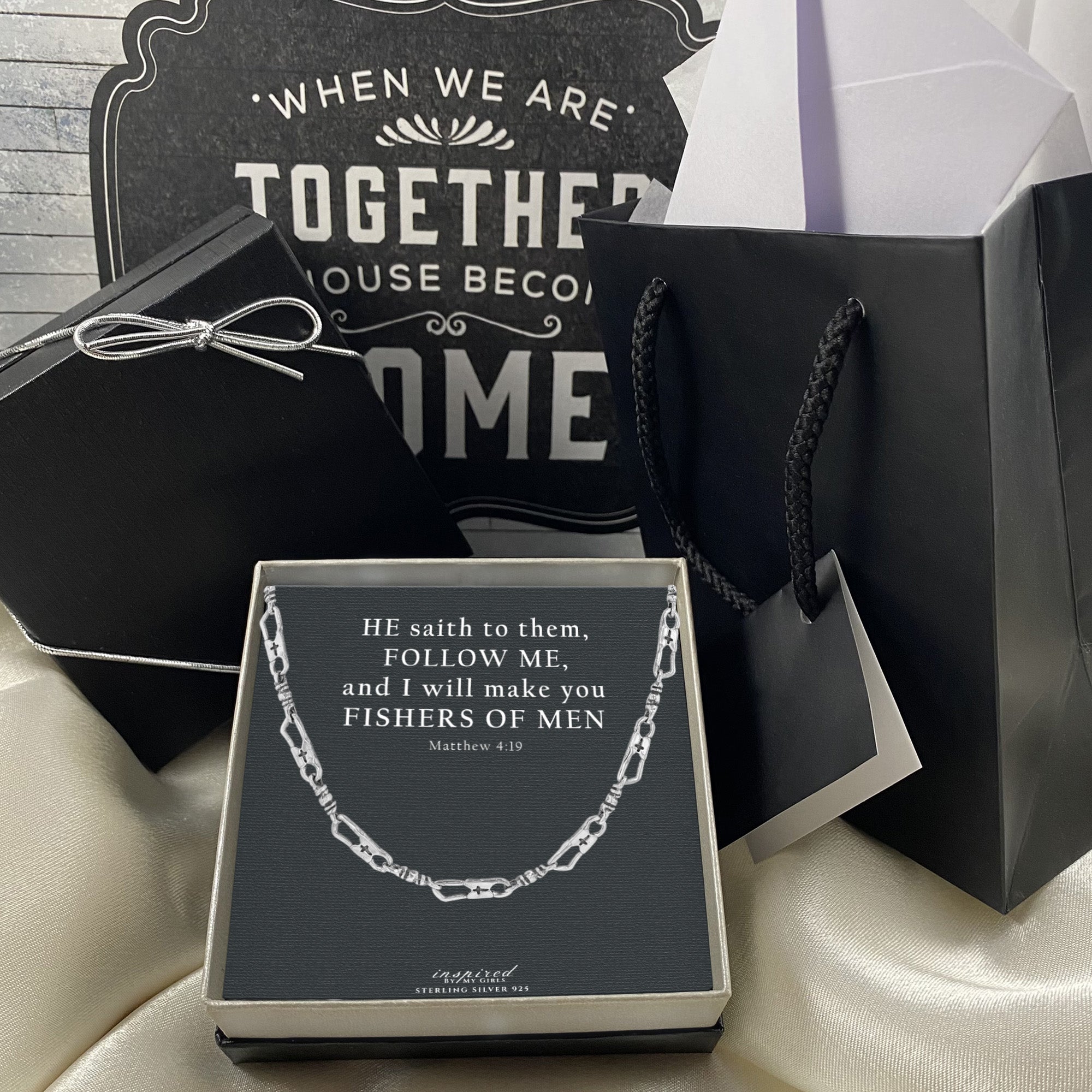 Fisher Of Men Sterling Silver 925 Fisherman Link Chain Bracelet or Necklace Inspirational Card Gift