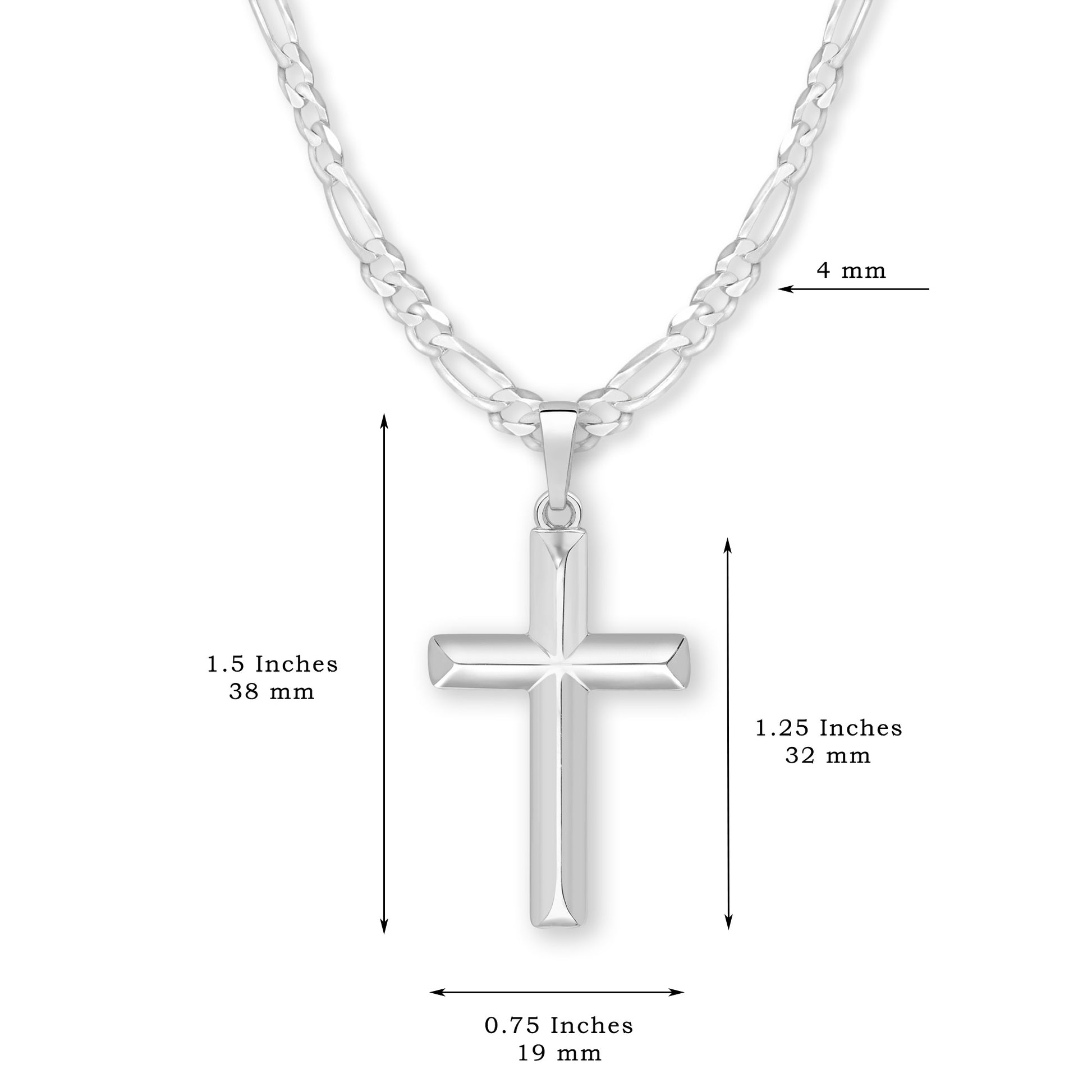 Mens Sterling Silver Domed Cross Necklace and Figaro Chain with Inspirational Faith Card