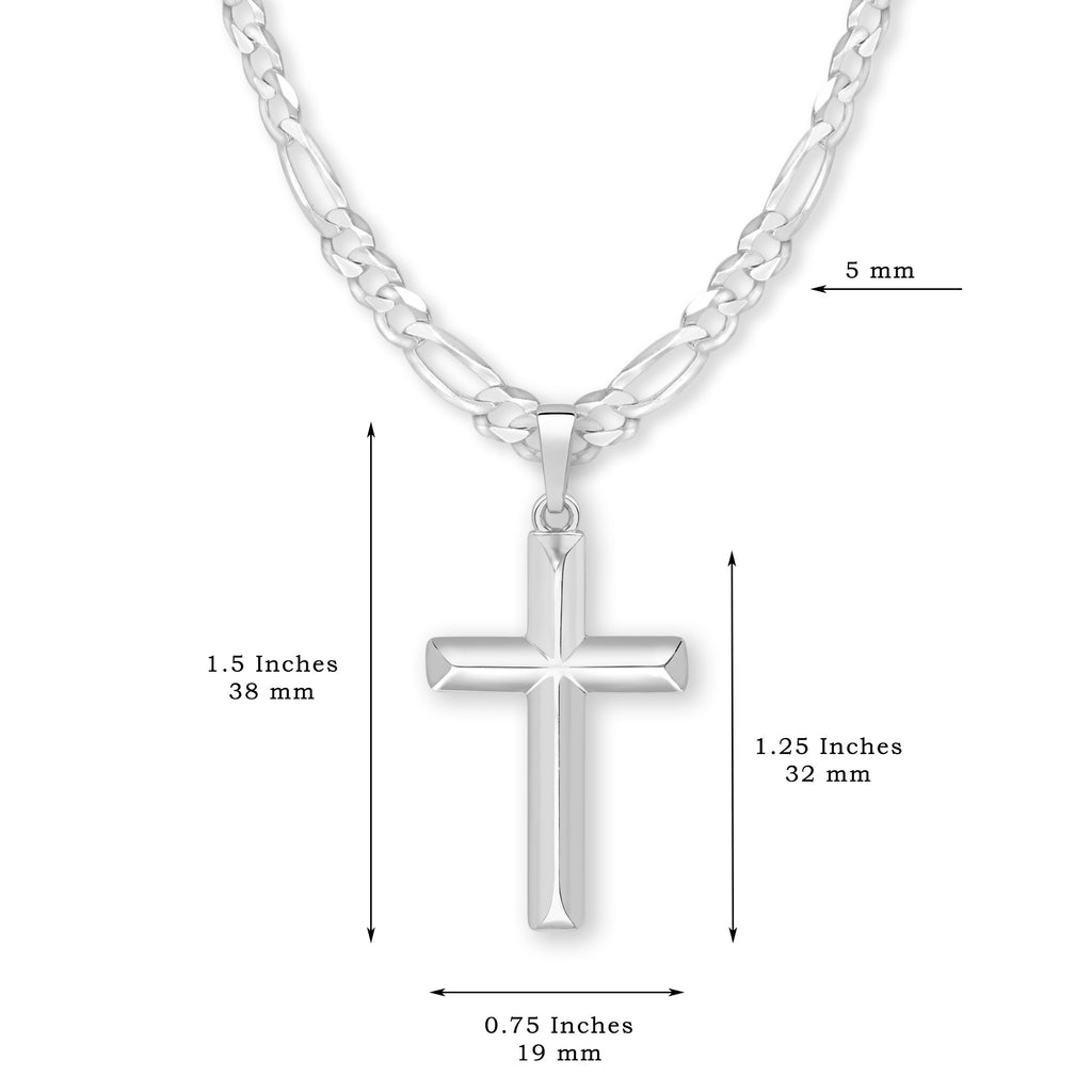 Mens Sterling Silver Domed Cross Necklace and Figaro Chain with Inspirational Faith Card