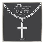 Mens Sterling Silver Cross Necklace and Figaro Chain with Faith Card - Choice Of Sizes