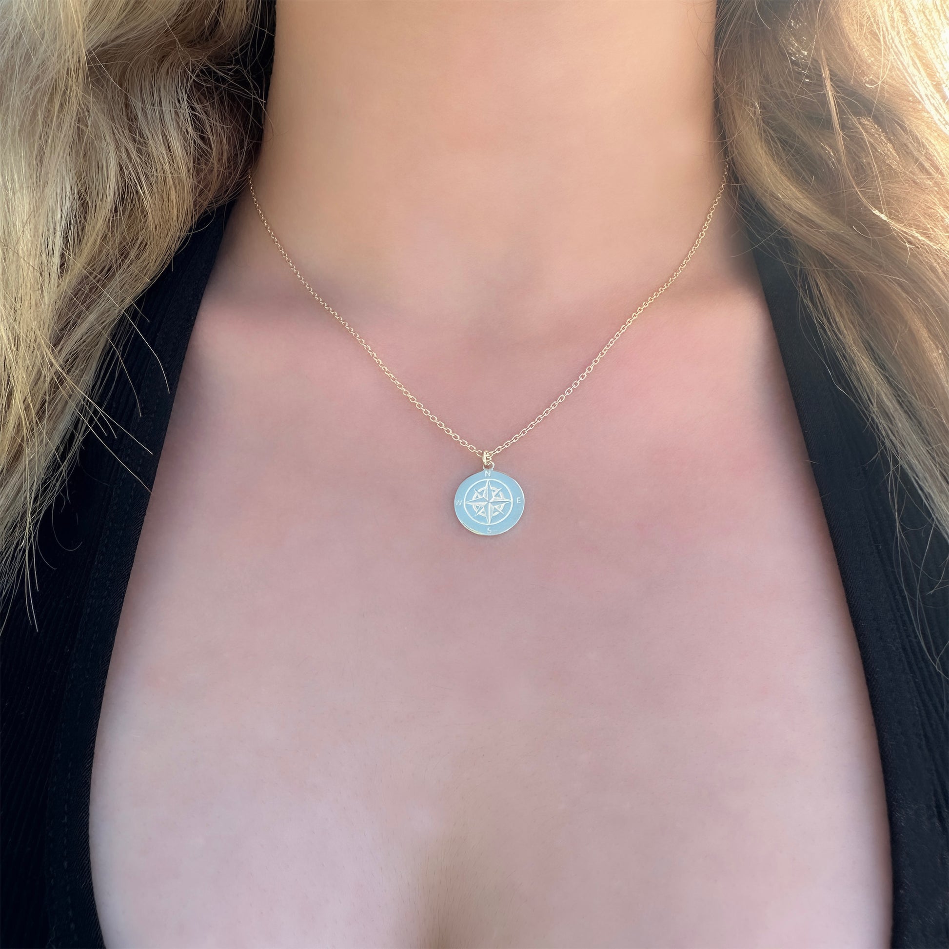 Sterling Silver Dainty Compass Necklace Adjustable Chain For Girlfriend Or Wife Keepsake Card Gift For Her