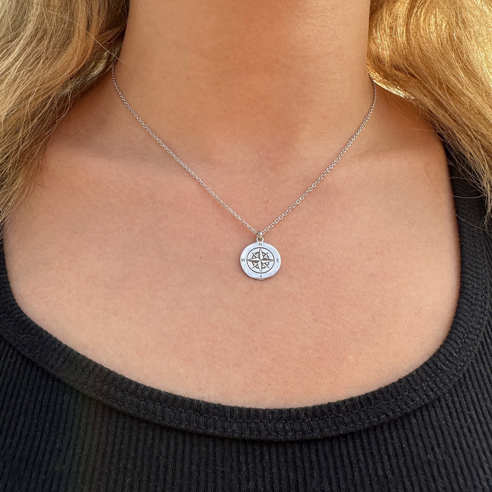 Sterling Silver Dainty Compass Necklace Adjustable Chain For Girlfriend Or Wife Keepsake Card Gift For Her