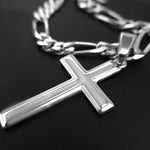 Mens Sterling Silver Cross Necklace and Figaro Chain with Faith Card - Choice Of Sizes