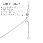 Womens Sterling Silver Cross Necklace with Adjustable Wheat Chain and Faith Keepsake Card Gift