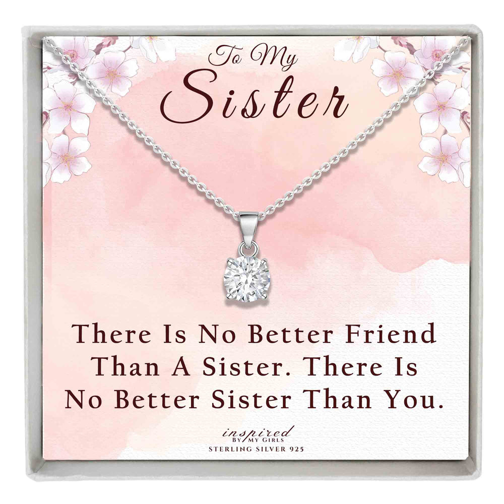 Sterling Silver Solitaire Sister Necklace With Keepsake Card Gift