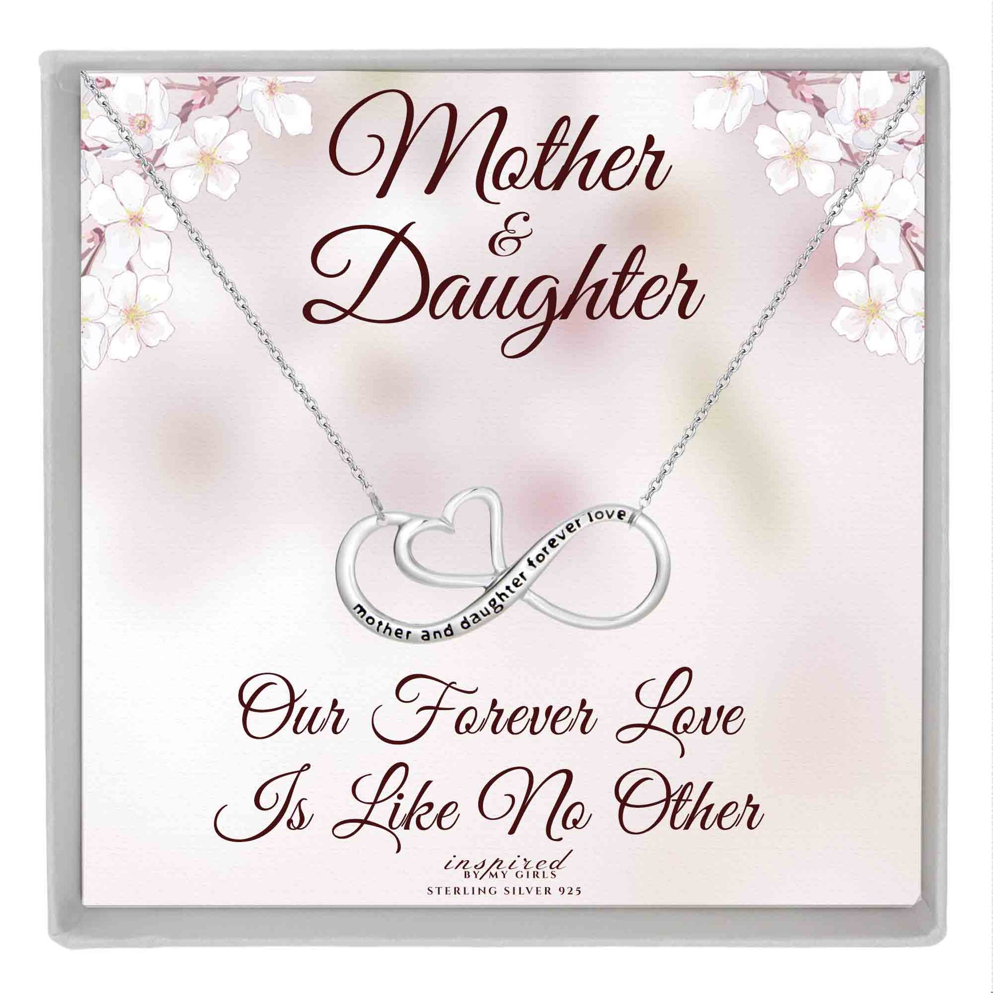 Sterling Silver Mother and Daughter Forever Love Infinity Heart Necklace and Keepsake Card Gift