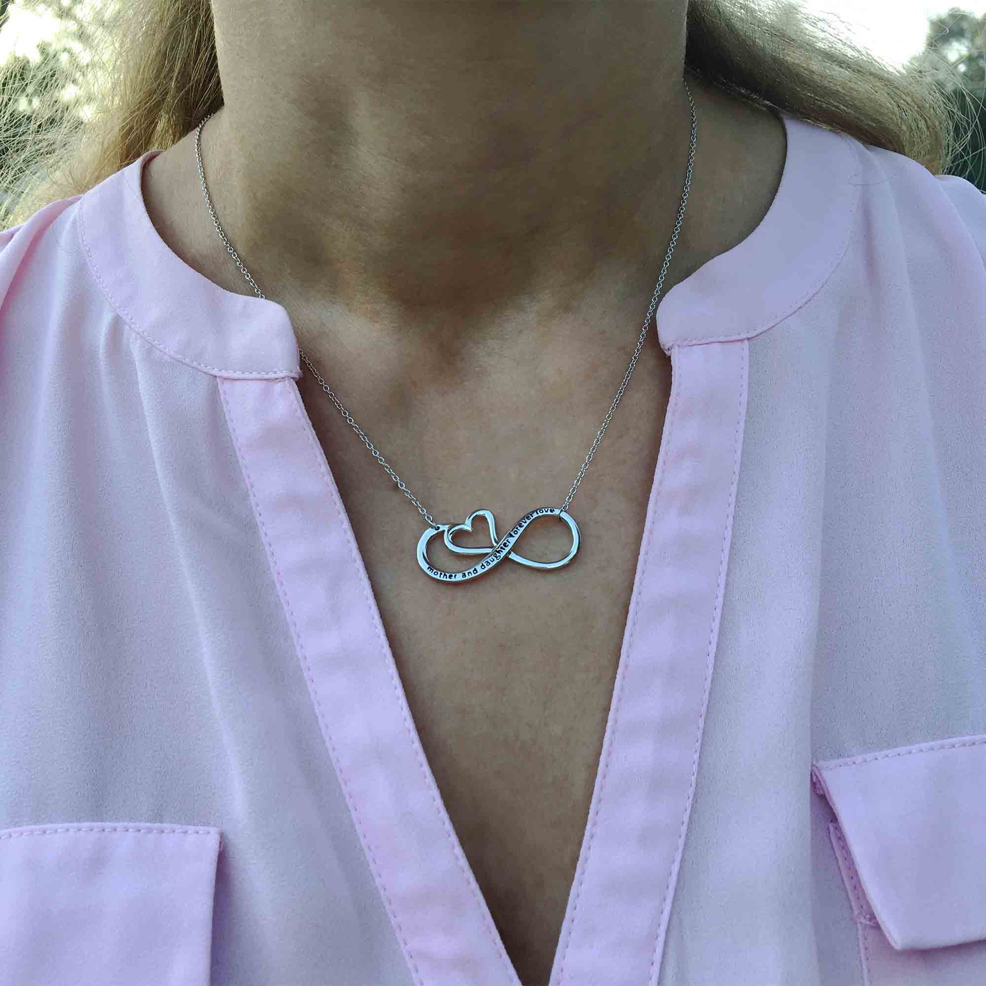 Sterling Silver Mother and Daughter Forever Love Infinity Heart Necklace and Keepsake Card Gift
