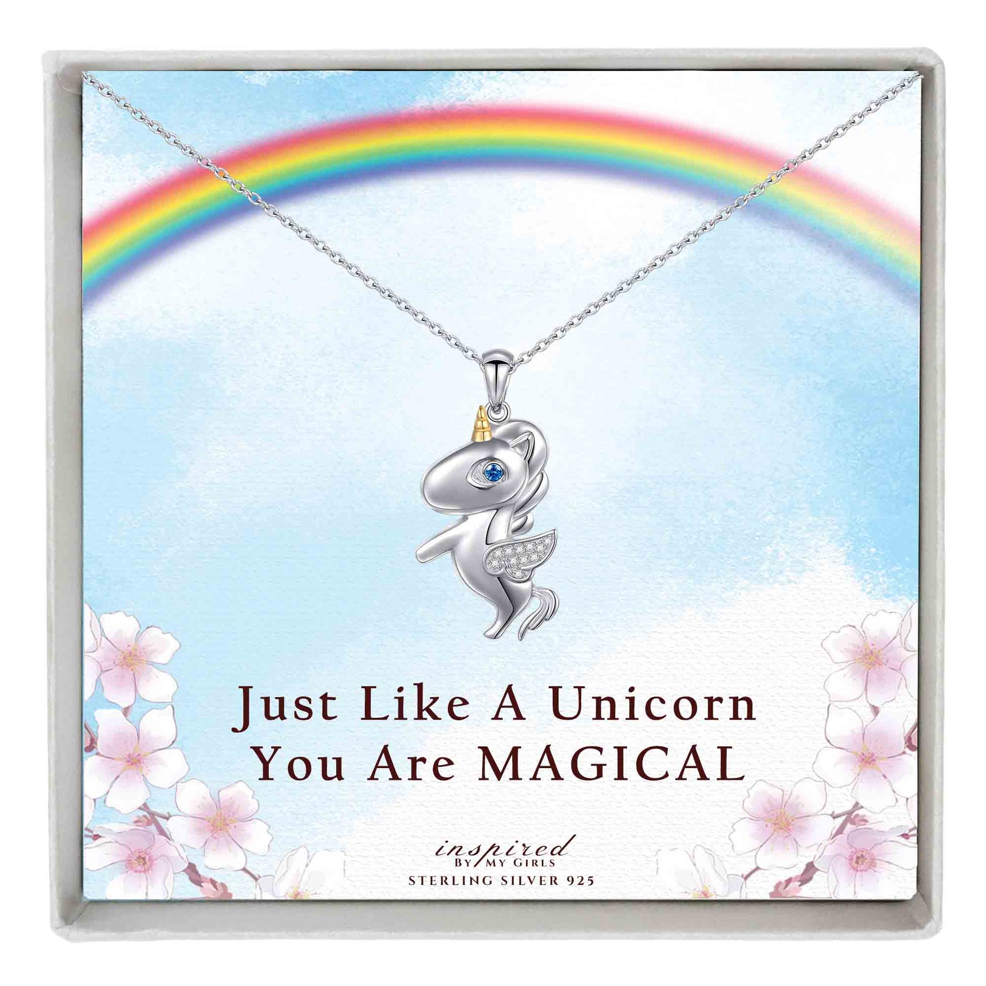 Sterling Silver Unicorn Necklace with Adjustable Chain Keepsake Card Gift For Girls