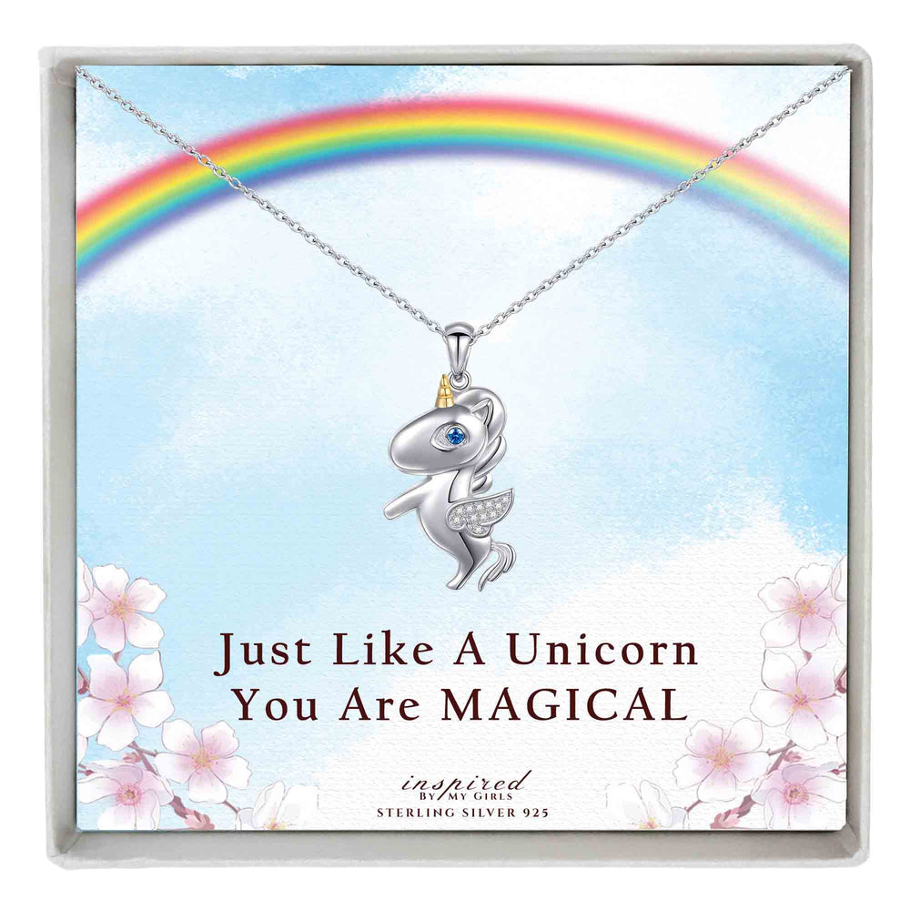 Sterling Silver Unicorn Necklace with Adjustable Chain Keepsake Card Gift For Girls
