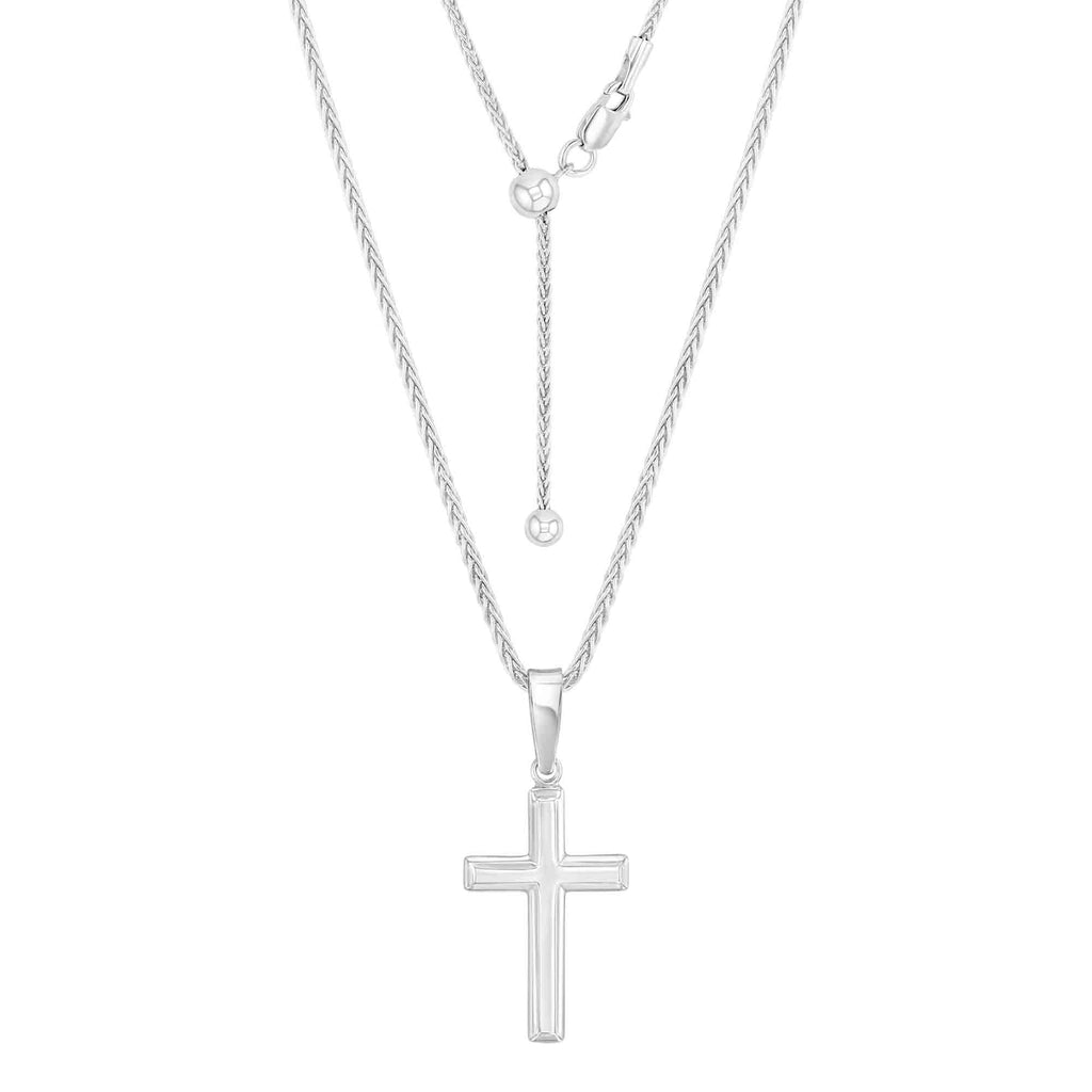 Womens Sterling Silver Cross Necklace with Adjustable Wheat Chain and Faith Keepsake Card Gift