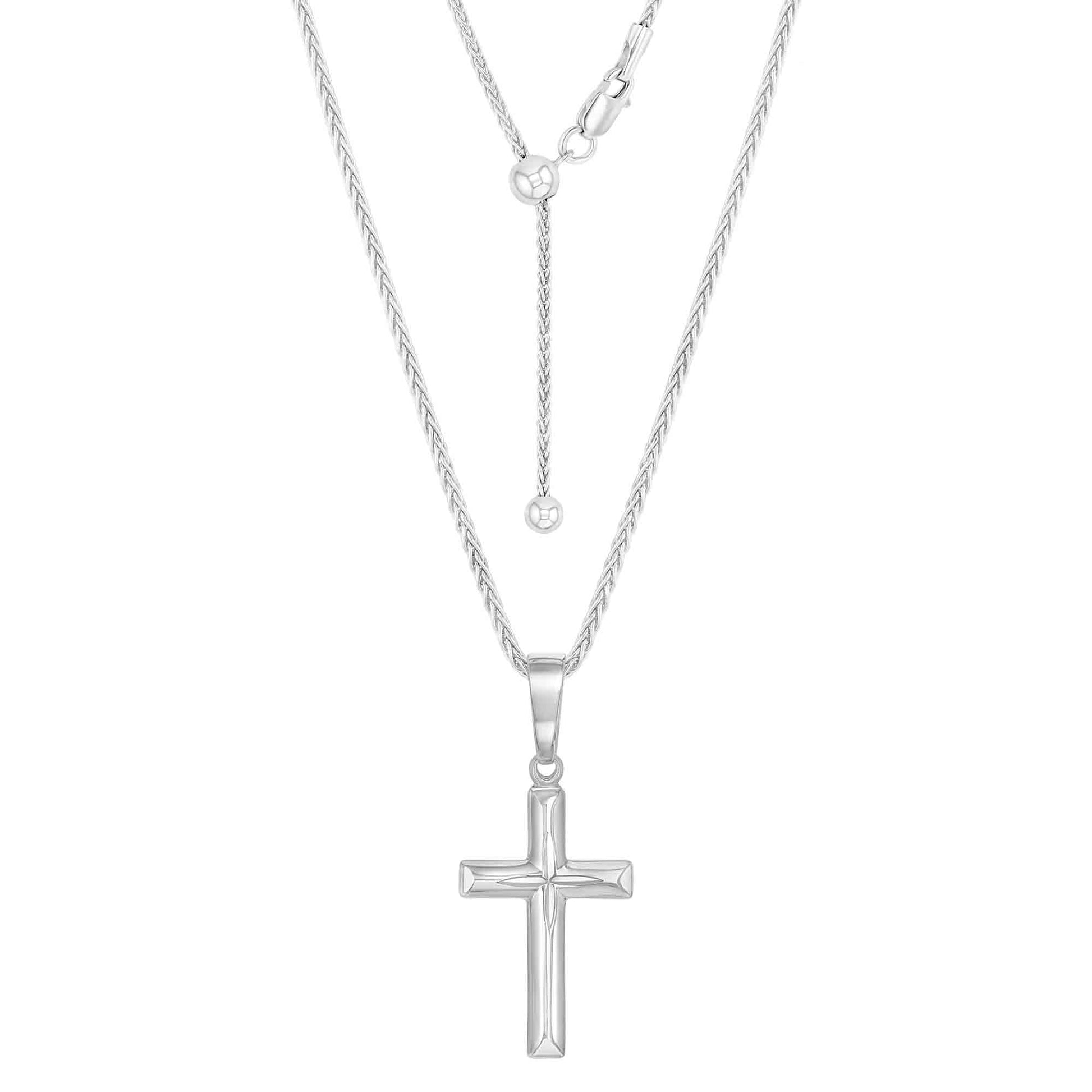Womens Sterling Silver Diamond Cut Cross Necklace Adjustable Wheat Chain and Faith Keepsake Gift
