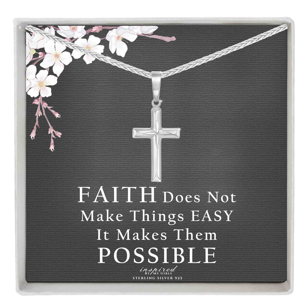 Womens Sterling Silver Diamond Cut Cross Necklace Adjustable Wheat Chain and Faith Keepsake Gift