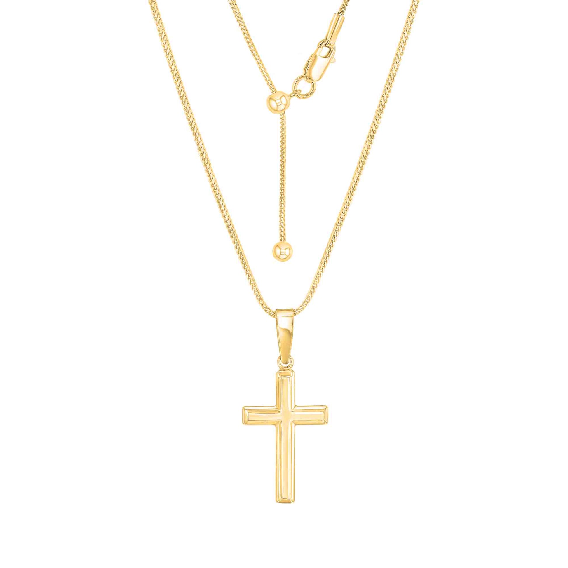 Womens 18K Gold Plated Sterling Silver Cross Necklace with Adjustable Franco Chain and Faith Keepsake Card Gift