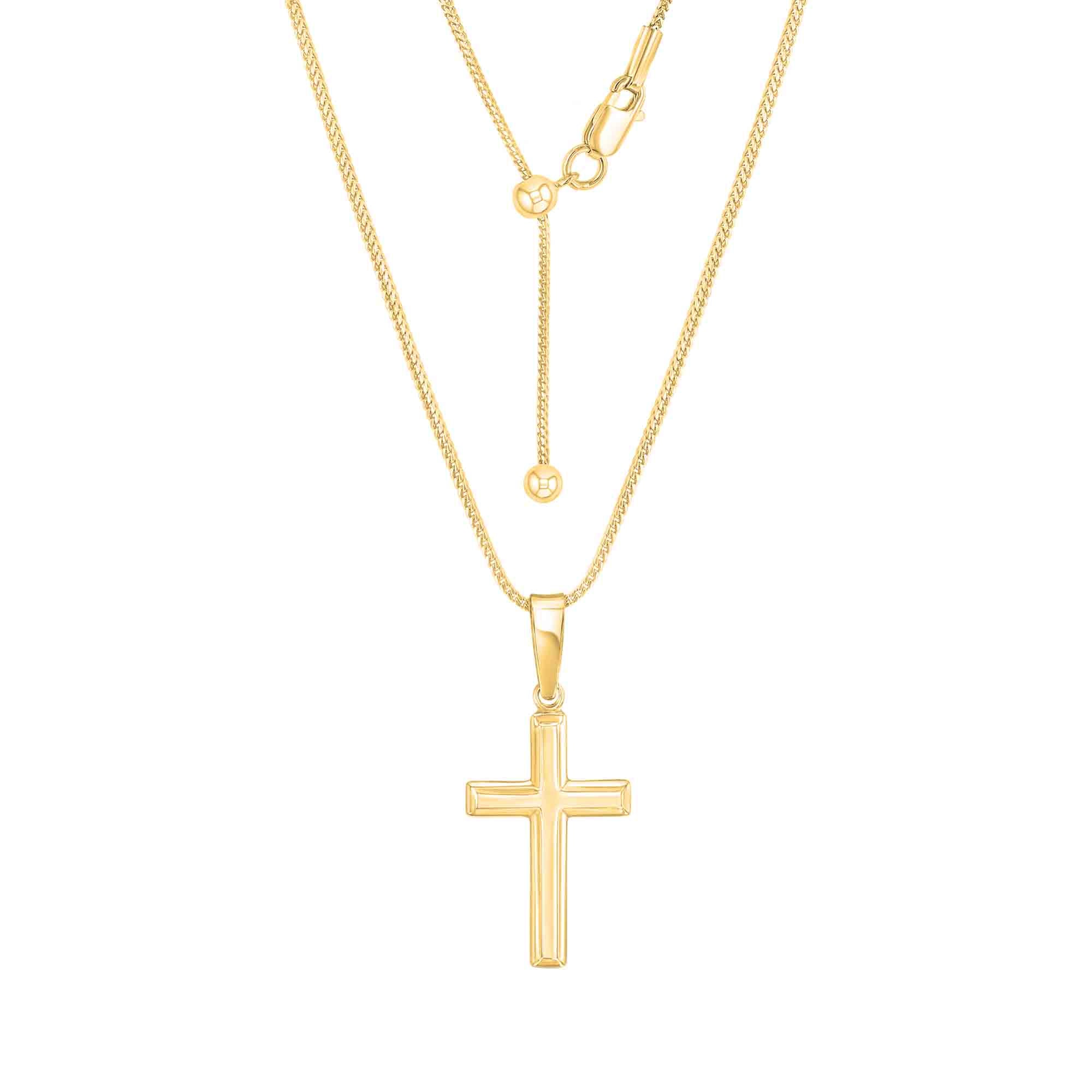 Womens 18K Gold Plated Sterling Silver Cross Necklace with Adjustable Franco Chain and Faith Keepsake Card Gift