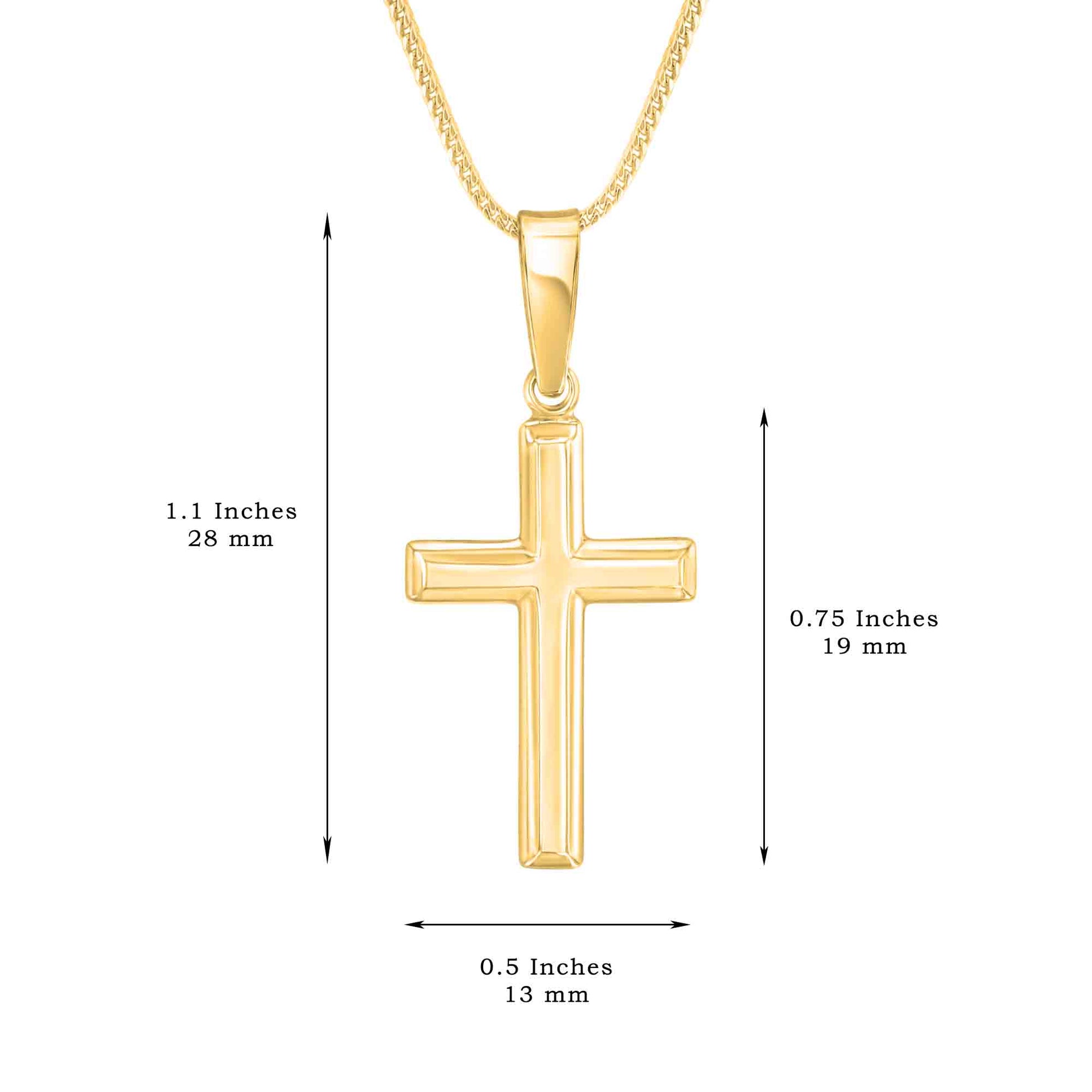 Womens 18K Gold Plated Sterling Silver Cross Necklace with Adjustable Franco Chain and Faith Keepsake Card Gift