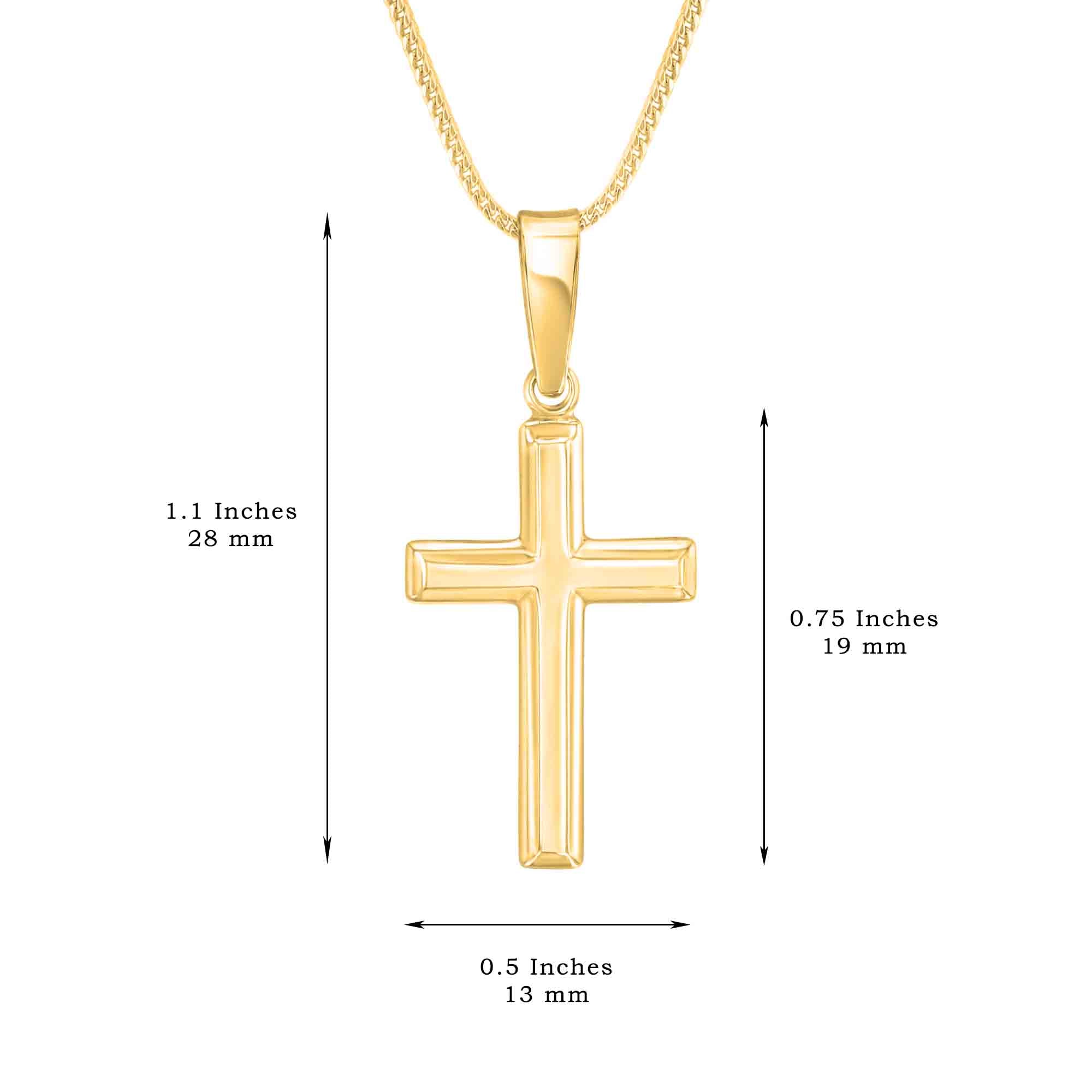 Womens 18K Gold Plated Sterling Silver Cross Necklace with Adjustable Franco Chain and Faith Keepsake Card Gift