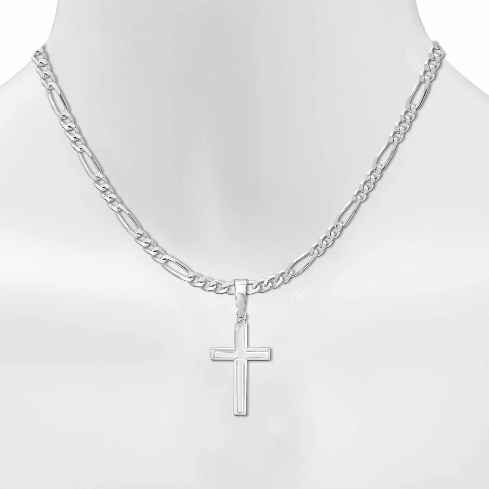 Womens Sterling Silver Cross Necklace with Figaro Chain and Faith Keepsake Card Gift