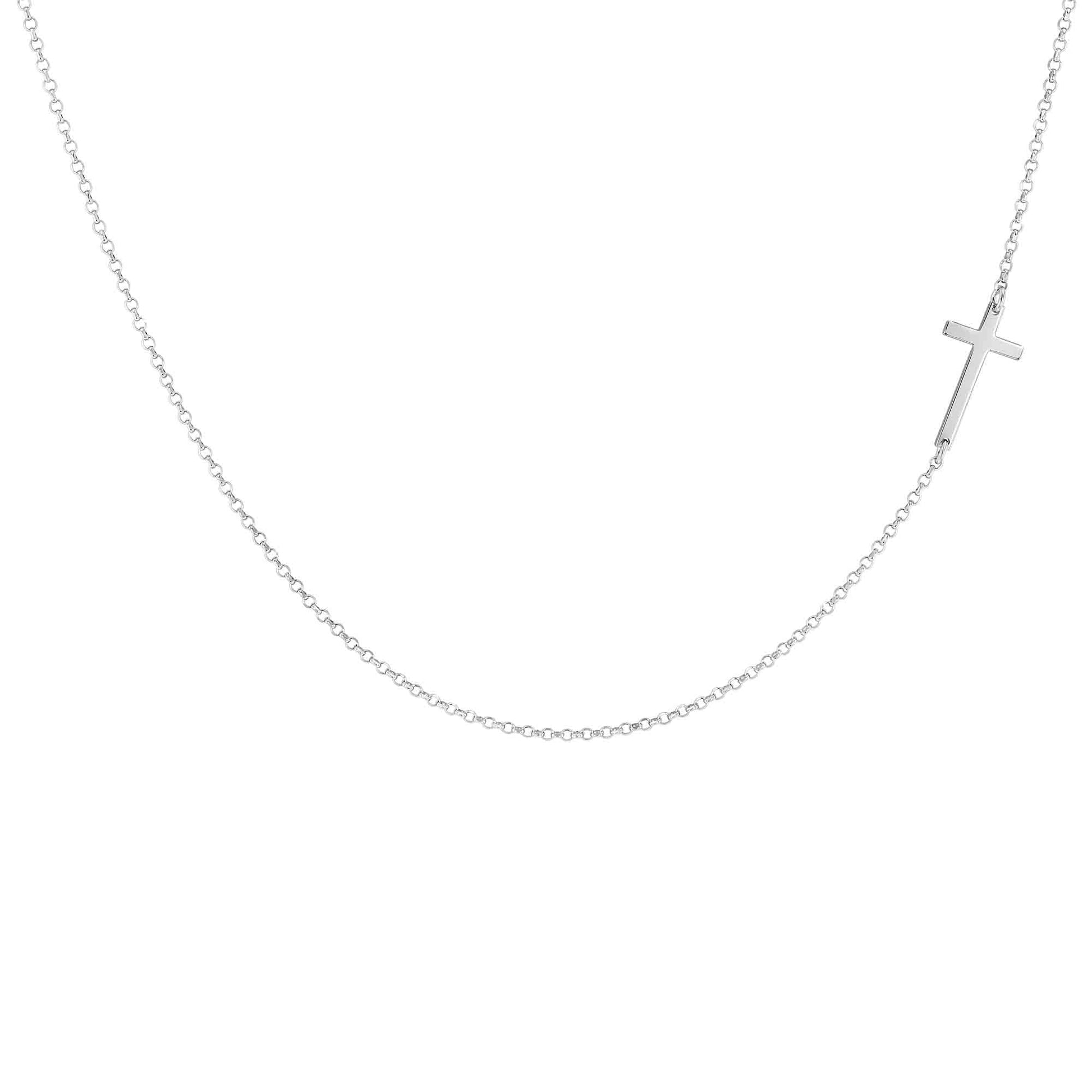 Sterling Silver Sideways Cross Necklace with Adjustable Rolo Chain and Faith Keepsake Card Gift