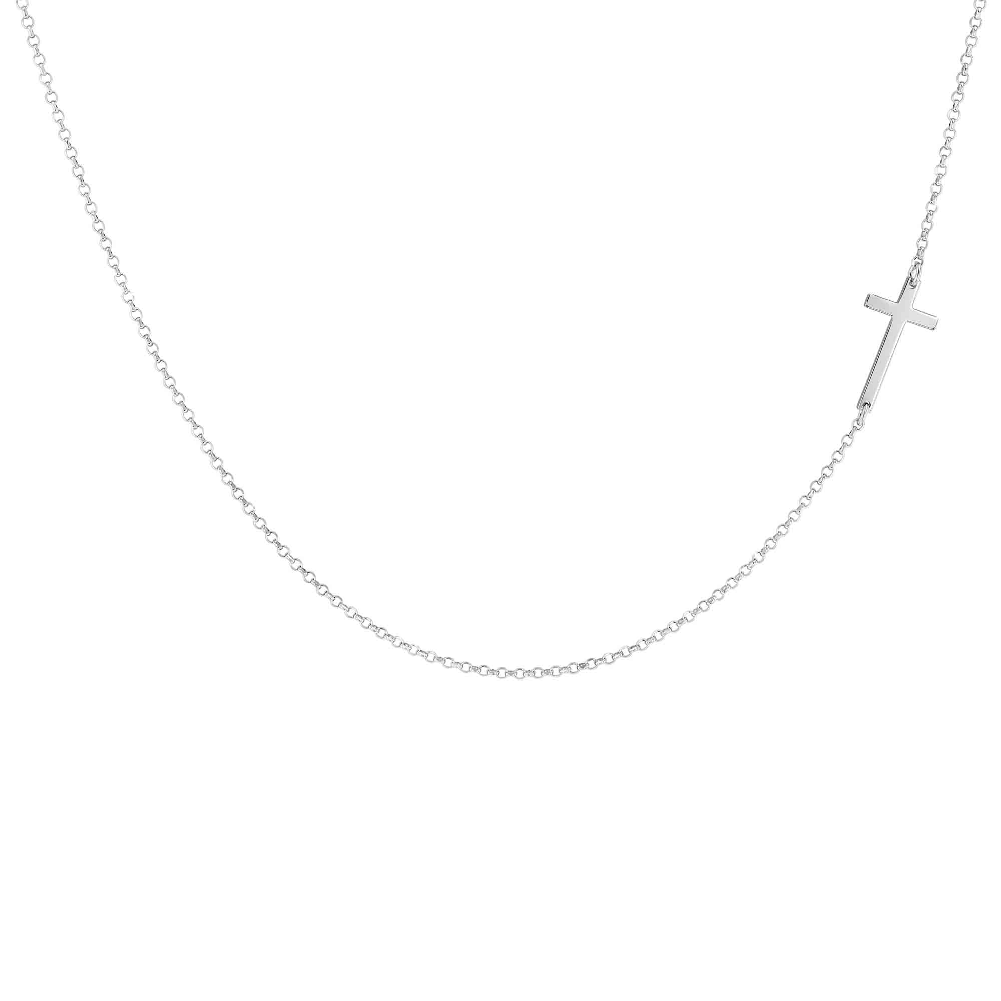 Sterling Silver Sideways Cross Necklace with Adjustable Rolo Chain and Faith Keepsake Card Gift