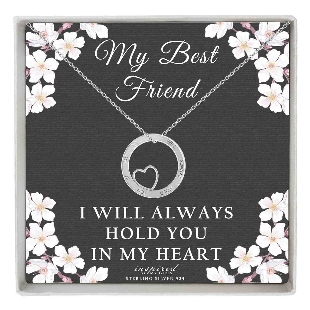 Sterling Silver Circle Best Friend Necklace With 22" Adjustable Chain Keepsake Card Gift