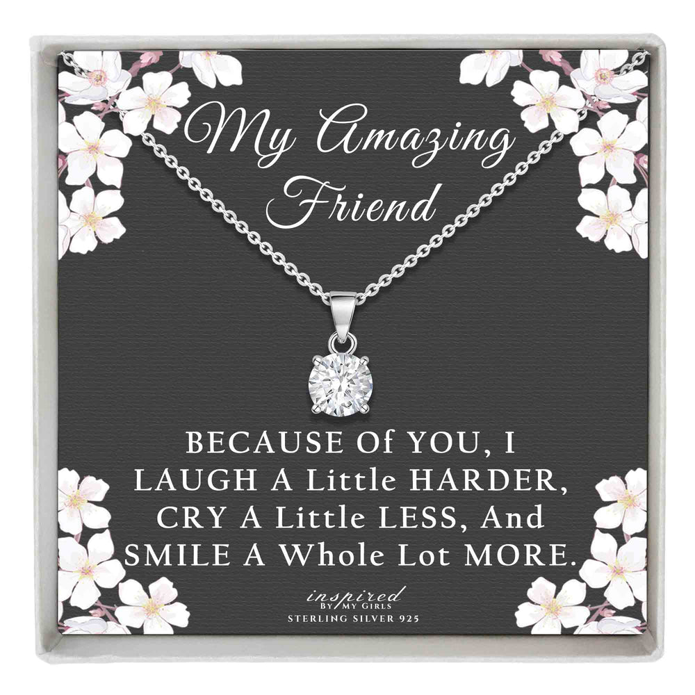 Sterling Silver Solitaire Amazing Friend Necklace With 22" Adjustable Chain Keepsake Card Gift