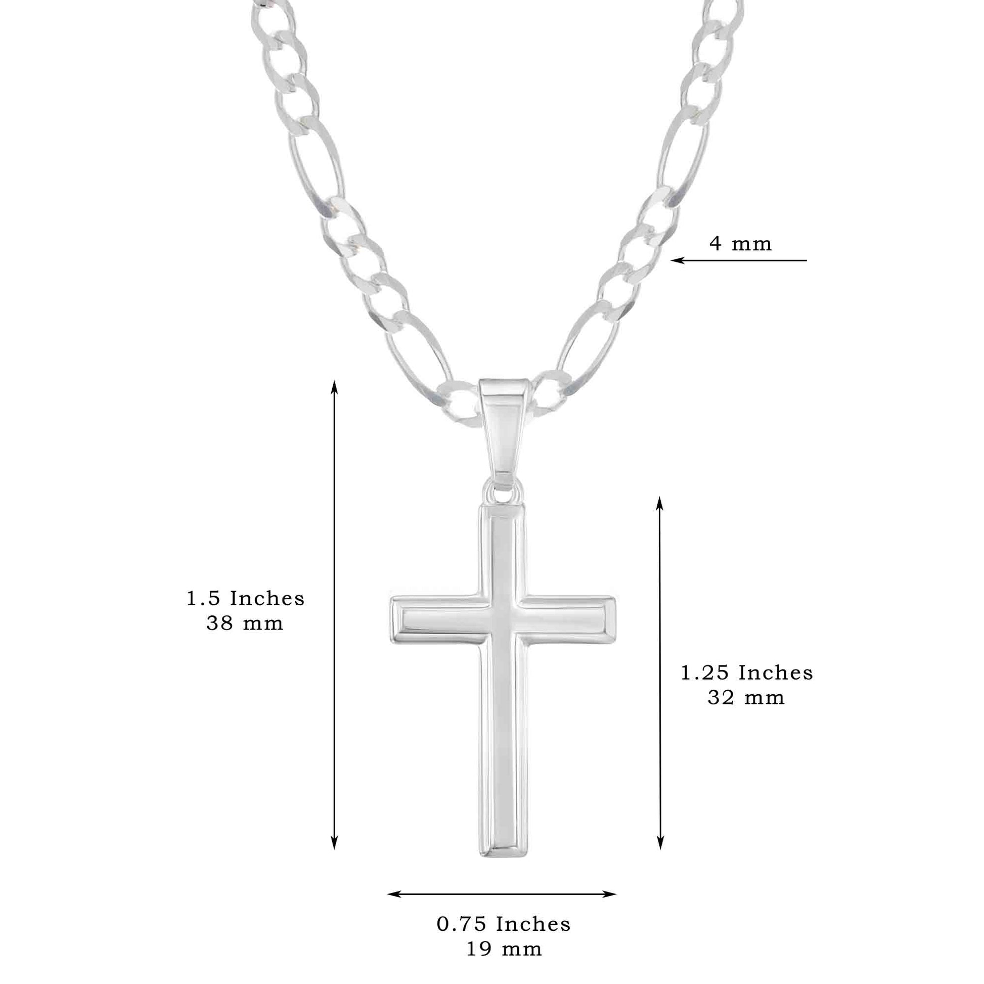 Mens Sterling Silver Cross Necklace and Figaro Chain with Inspirational Faith Card - Choice Of Sizes