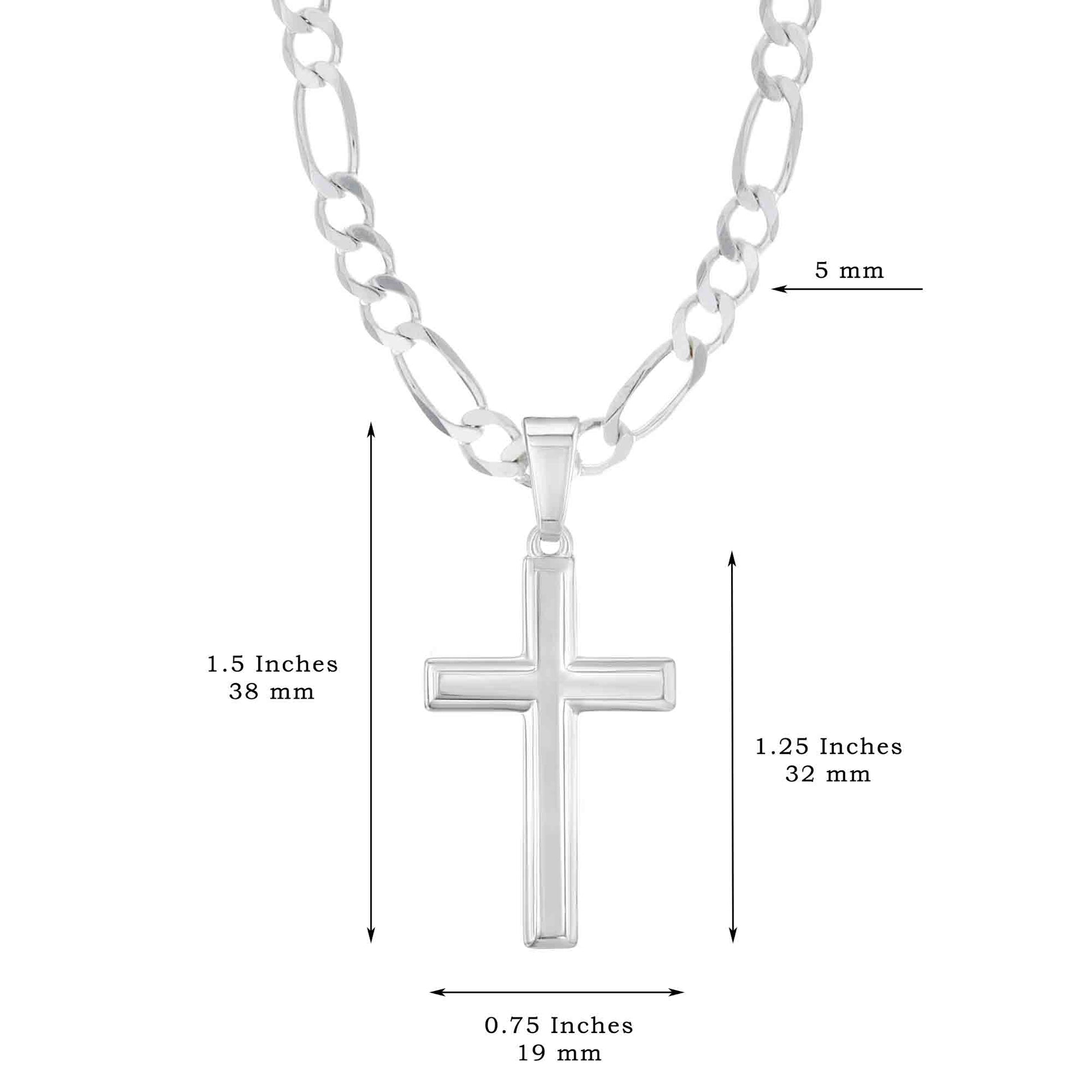 Mens Sterling Silver Cross Necklace and Figaro Chain with Inspirational Faith Card - Choice Of Sizes