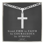 Mens Sterling Silver Cross Necklace and Figaro Chain with Inspirational Faith Card - Choice Of Sizes