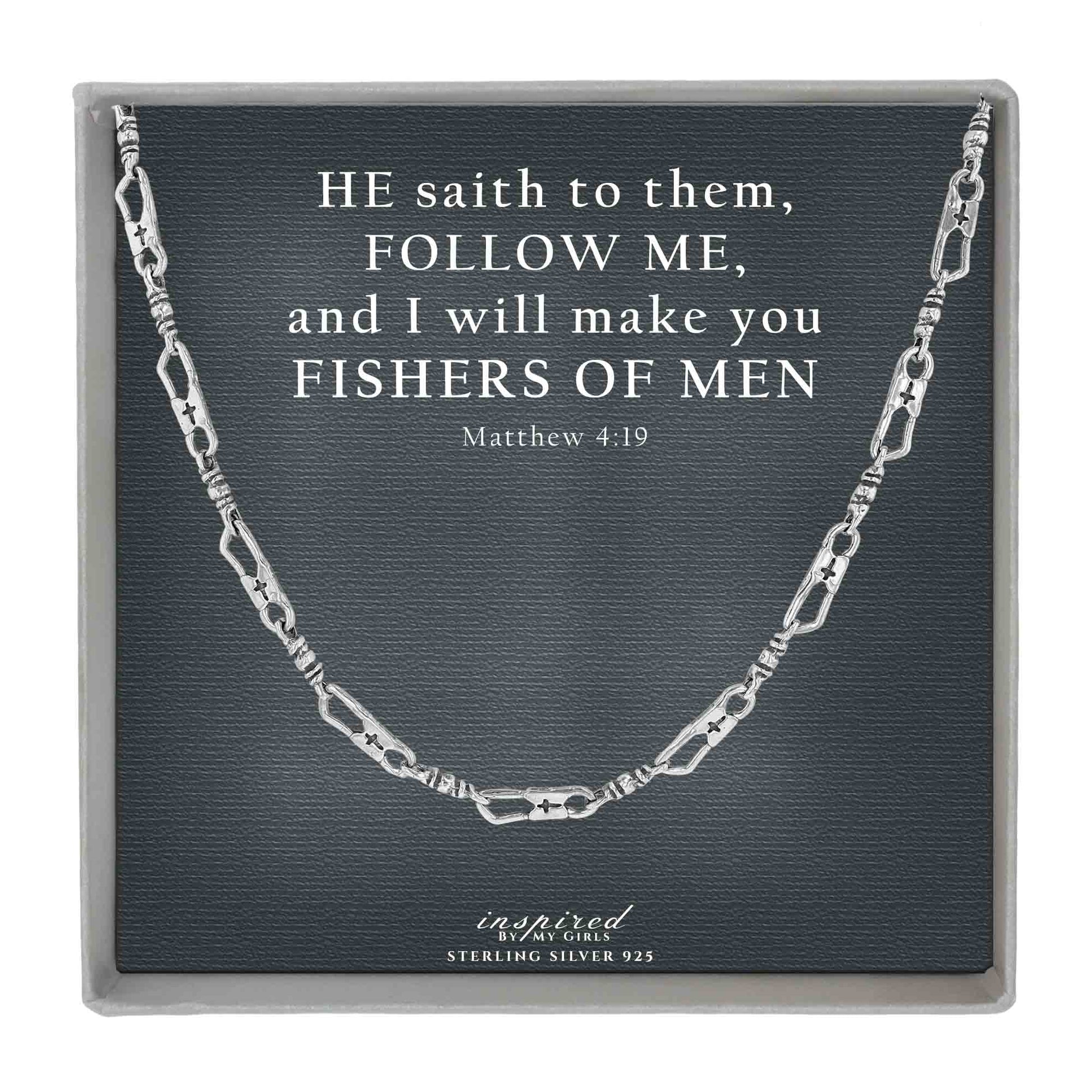 Fisher Of Men Sterling Silver 925 Fisherman Link Chain Bracelet or Necklace Inspirational Card Gift