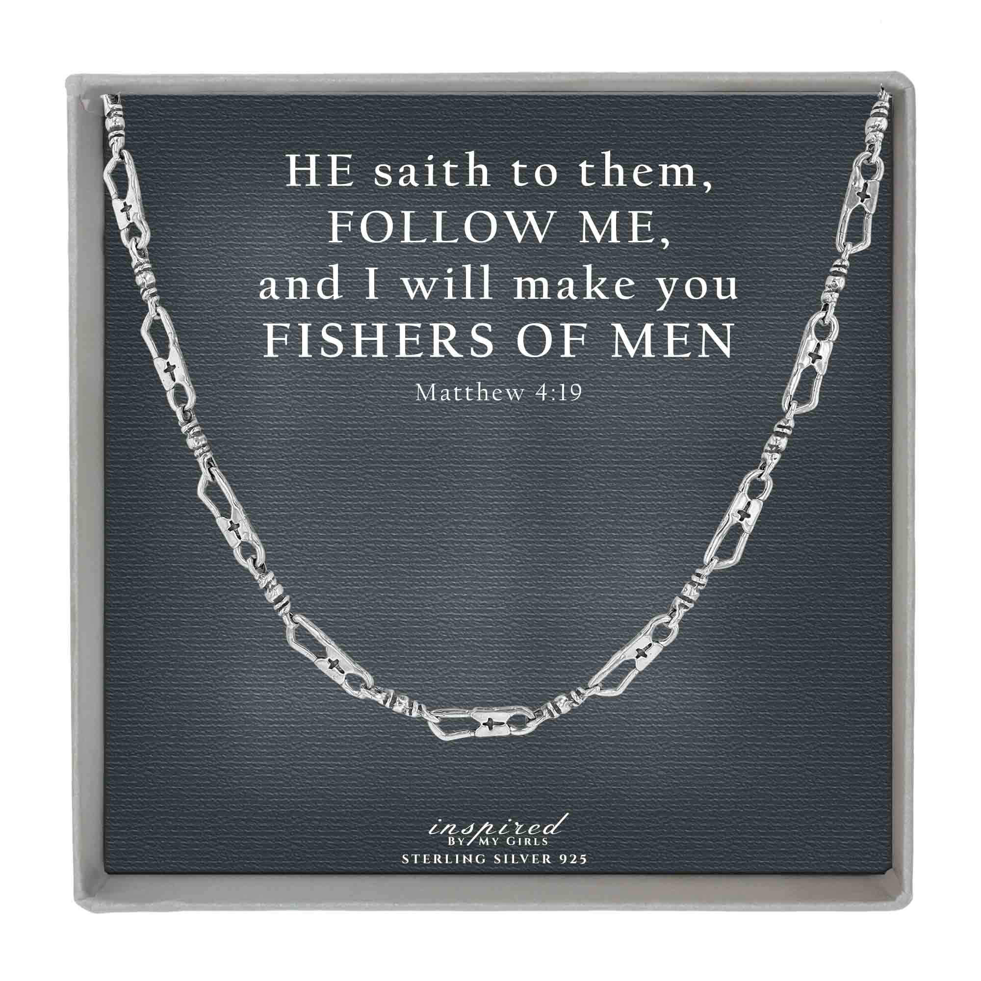 Fisher Of Men Sterling Silver 925 Fisherman Link Chain Bracelet or Necklace Inspirational Card Gift