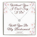 Sterling Silver CZ Solitaire Halo Necklace with Keepsake Card - Choose Bridesmaid or Maid of Honor