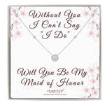 Sterling Silver CZ Solitaire Halo Necklace with Keepsake Card - Choose Bridesmaid or Maid of Honor